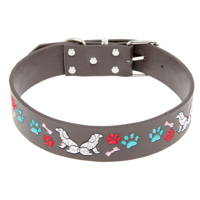 Ошейник с вышивкой "Верный друг", 62 х 3,5 см, коричневый