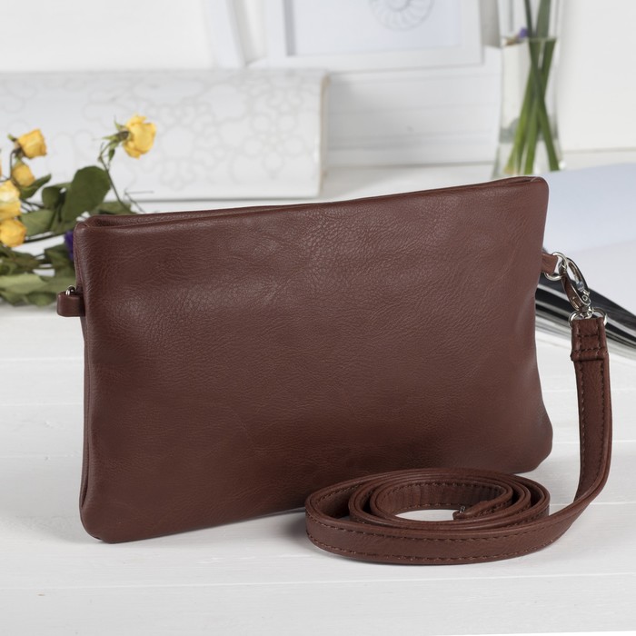 Сумка женская на молнии, 1 отдел, наружный карман, длинный ремень, цвет коричневый