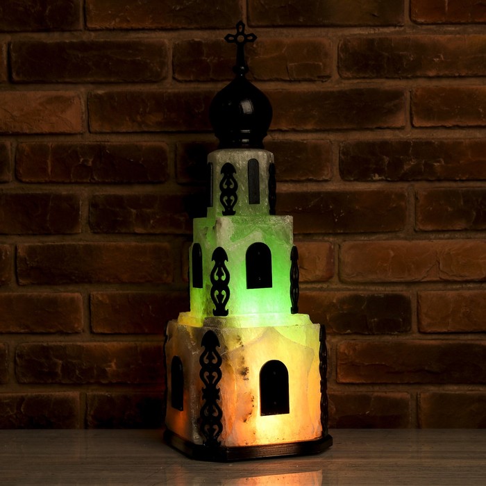 Соляной светильник "Церковь" 15 кг, цветной, цельный кристалл