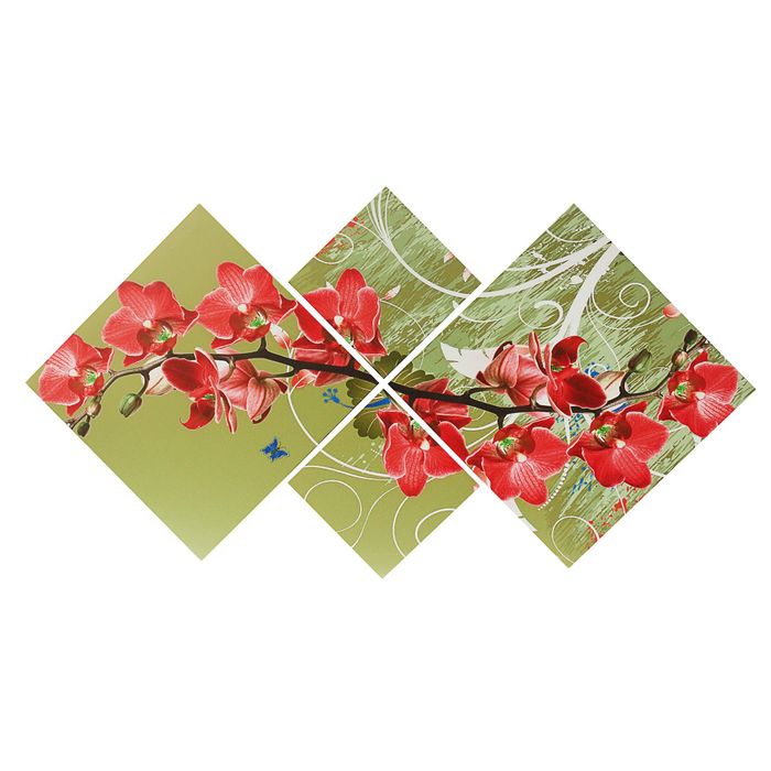 Модульная картина на подрамнике "Красные орхидеи", 2 шт. — 25×25, 2 шт. — 47×47, 70×135 см