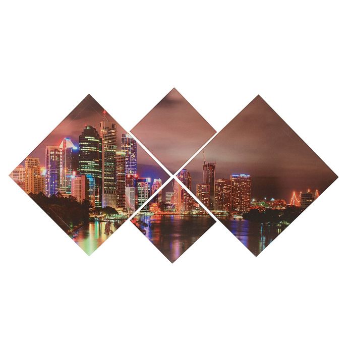 Модульная картина на подрамнике "Неоновый город", 2 — 25×25, 2 — 47×47, 70×135 см