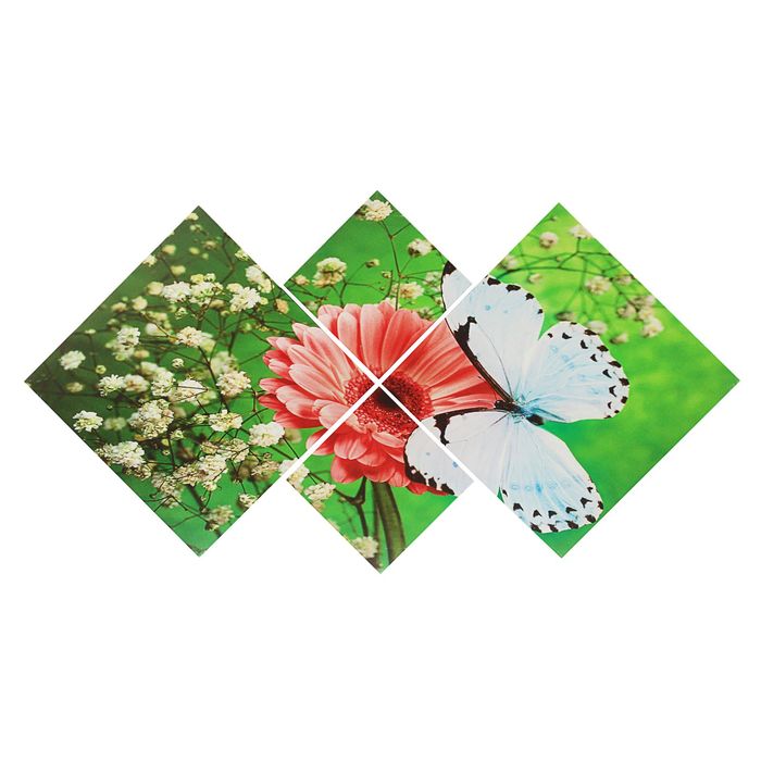 Модульная картина на подрамнике "Бабочка на гербере", 70×135 см