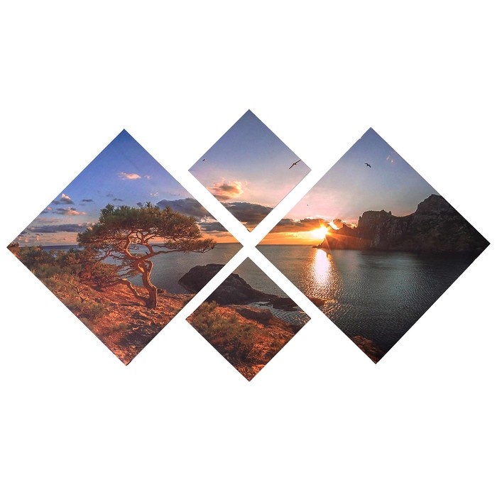 Модульная картина на подрамнике "Вечер в бухте", 2 шт. — 25×25, 2 шт. — 47×47, 70×135 см