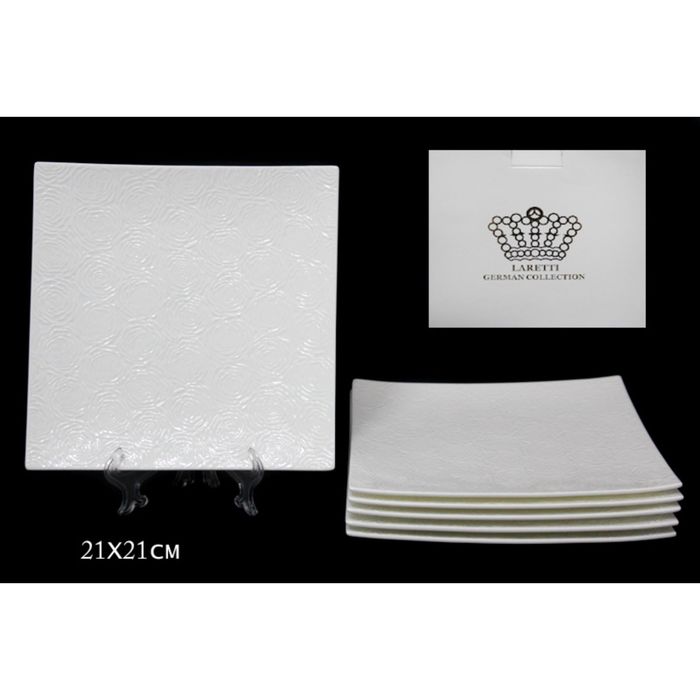 Набор "Белая роза", 6 тарелок, 21 см, в подарочной упаковке