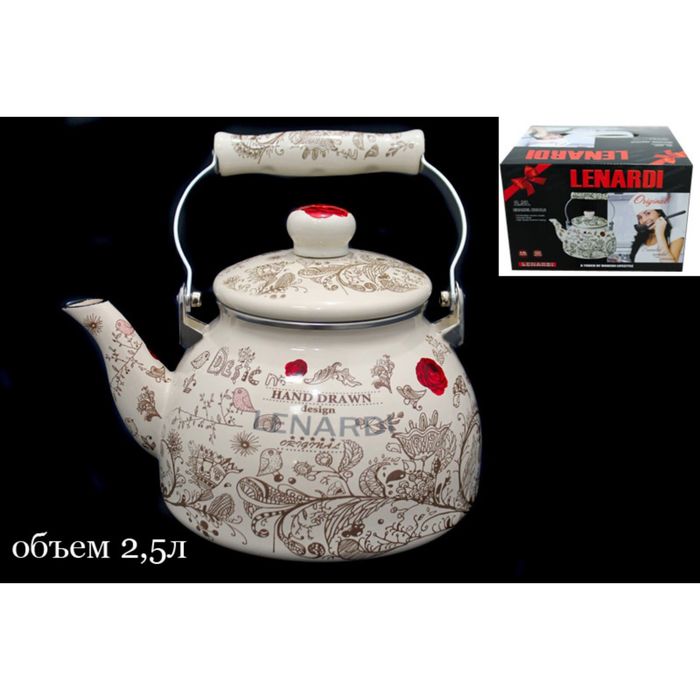 Чайник эмалированный "Птичий дворик", 2,5 л, в подарочной упаковке
