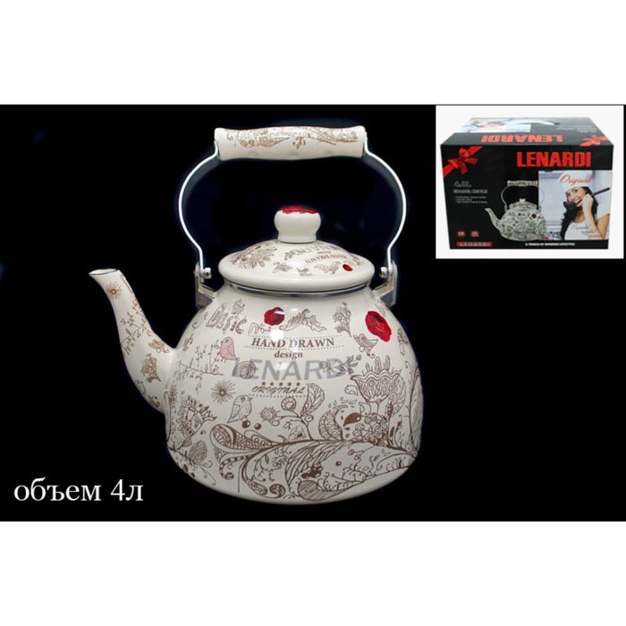 Чайник эмалированный "Птичий дворик", 4 л, в подарочной упаковке