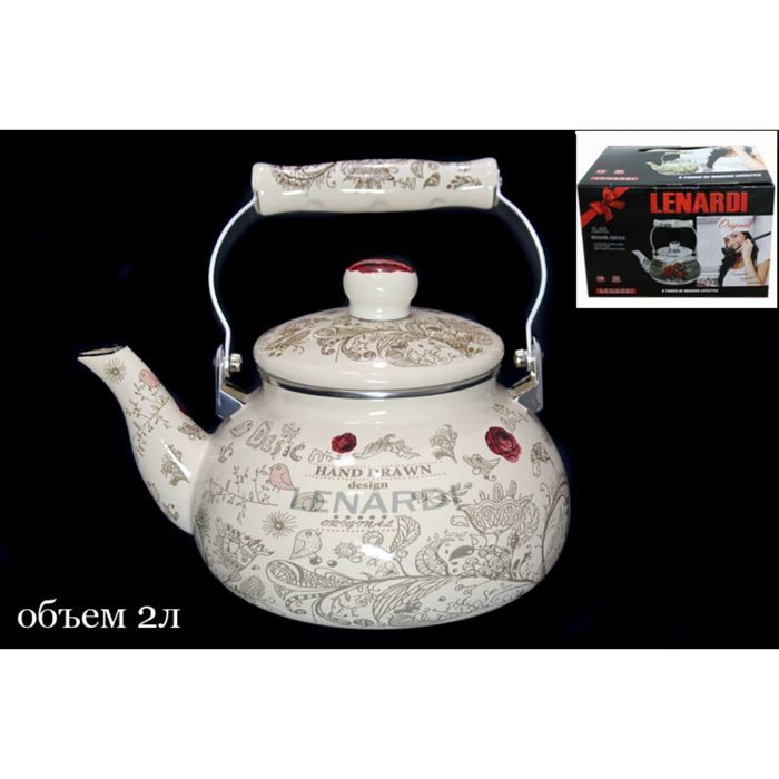 Чайник эмалированный "Птичий дворик", 2 л, в подарочной упаковке