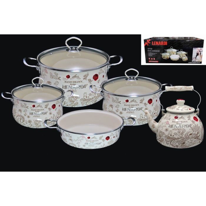 Набор эмалированной посуды "Птичий дворик", 9 предметов, в подарочной упаковке