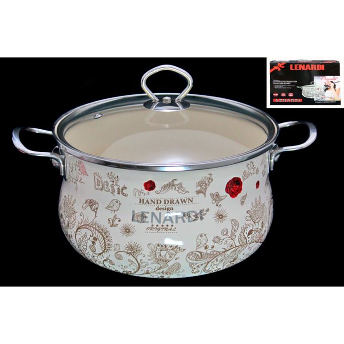 Кастрюля эмалированная "Птичий дворик", 4 л, с крышкой 22 см, в подарочной упаковке