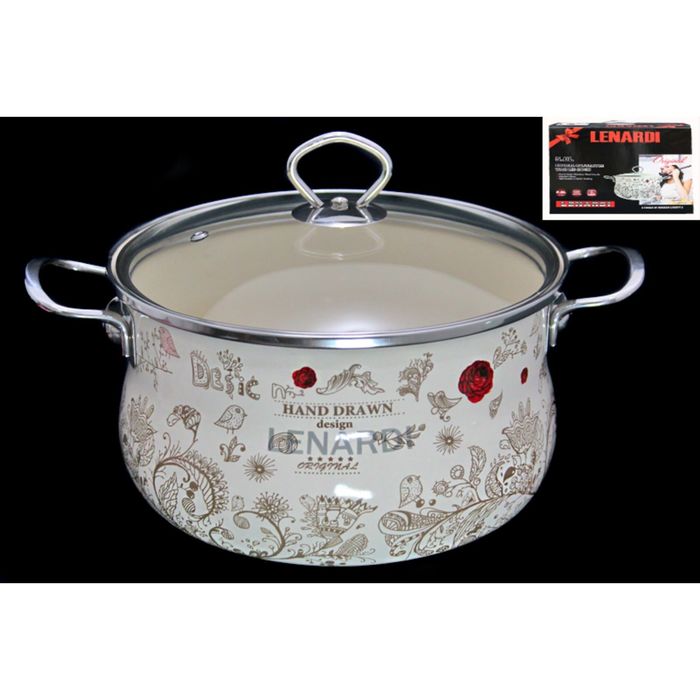 Кастрюля эмалированная "Птичий дворик", 5 л, с крышкой 24 см, в подарочной упаковке