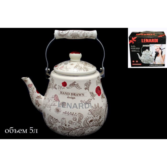 Чайник эмалированный "Птичий дворик", 5 л, в подарочной упаковке