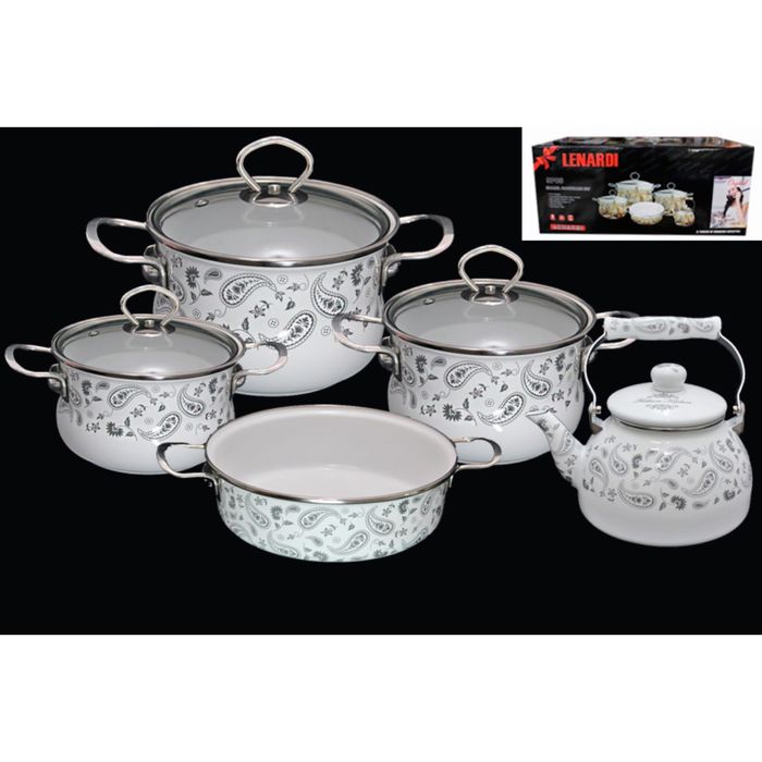 Набор эмалированной посуды "Стиль этро", 9 предметов, в подарочной упаковке