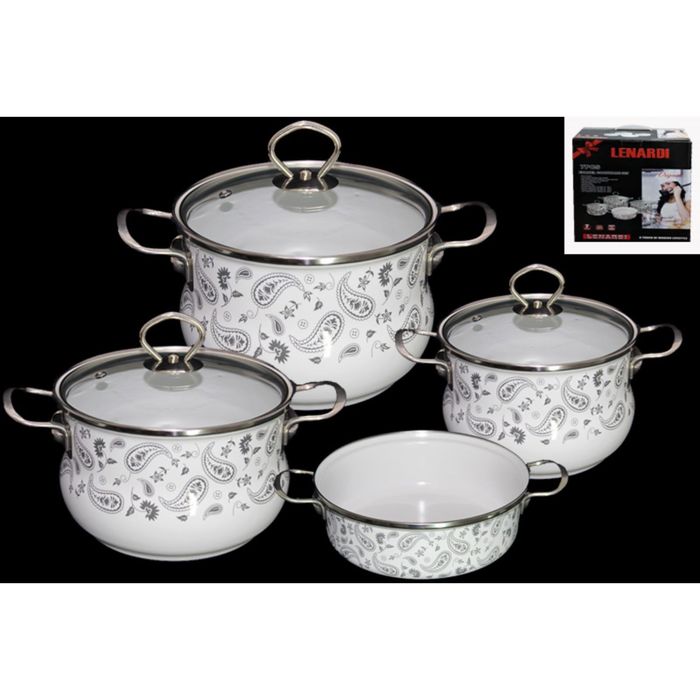 Набор кастрюль "Стиль этро", 4 предмета, эмалированные, с крышкой, в подарочной упаковке