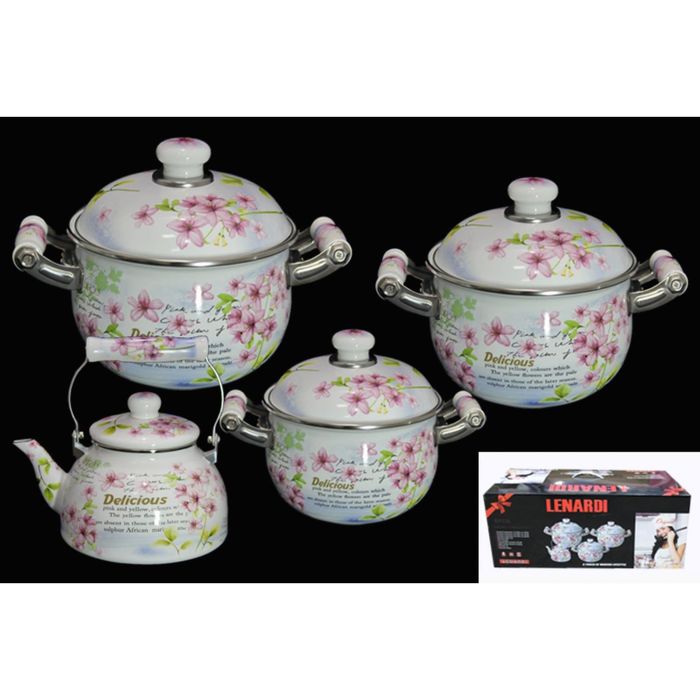 Набор кастрюль "Розовый рай", эмаль, с крышкой