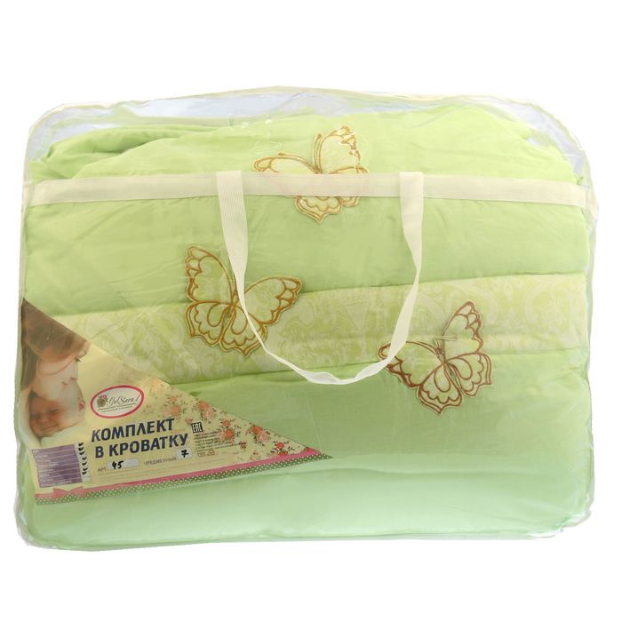 Комплект в кроватку "Бабочки" (7 предметов), цвет зелёный 45