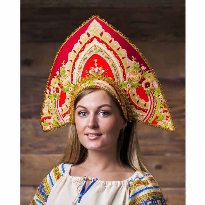 Кокошник "Восход" на красном МИКС
