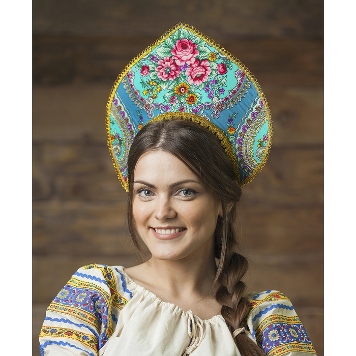 Кокошник "Восторг" на бирюзовом МИКС