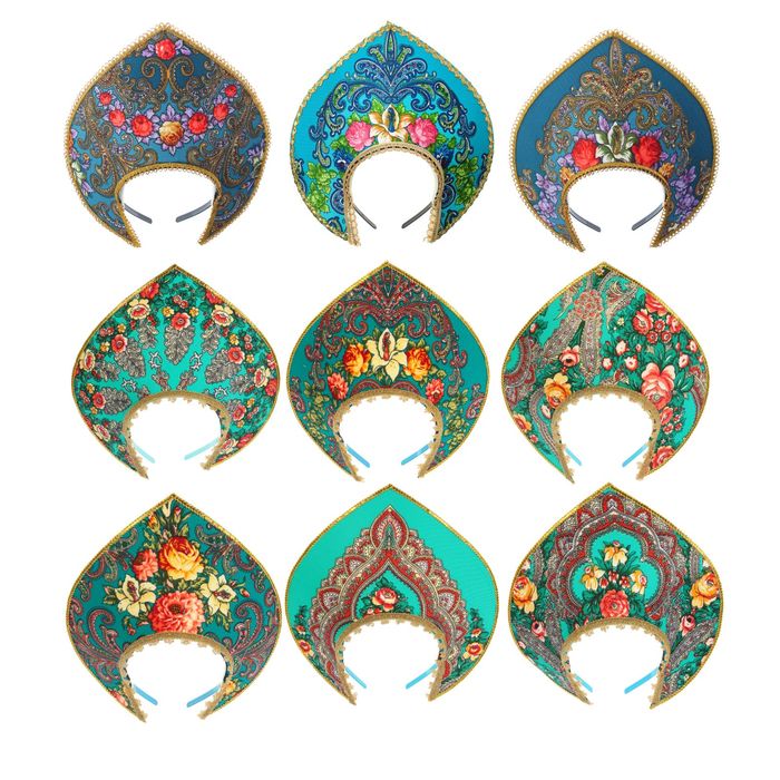 Кокошник "Восторг" на бирюзовом МИКС