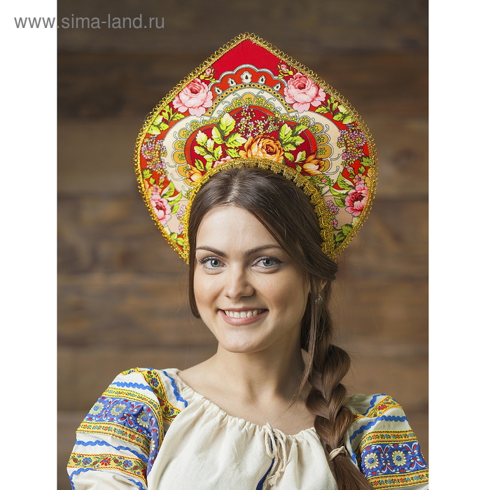 Кокошник «Восторг» на бордовом, МИКС