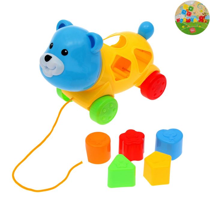 Каталка «Мишка» на верёвочке с сортером, цвета МИКС