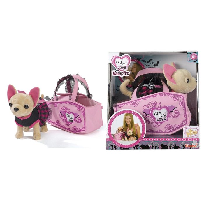 Плюшевая собачка Вампирчик, в платье с крылышками, в сумочке, 20 см, 1/12