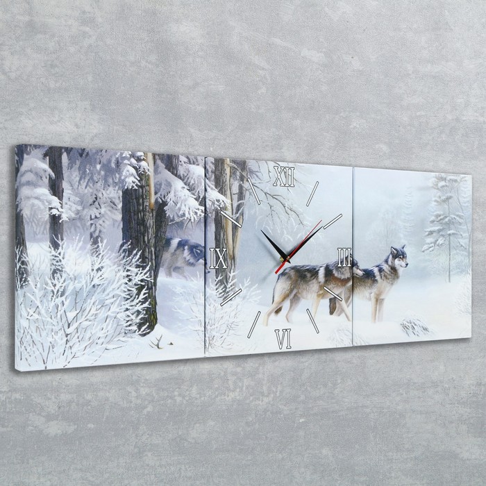 Часы настенные модульные «Волки в зимнем лесу», 35 × 110 см