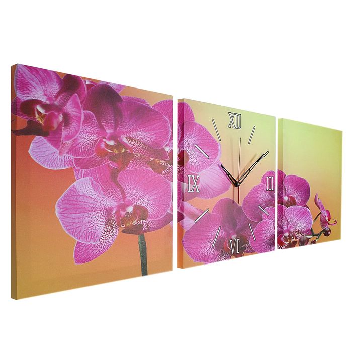 Часы настенные модульные «Фиолетовые орхидеи», 35 × 110 см