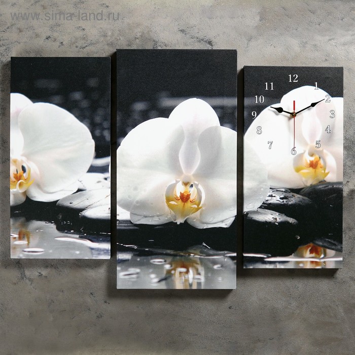 Часы настенные модульные «Белые орхидеи на камнях», 60 × 80 см часы настенные модульные белые тюльпаны 60 × 80 см