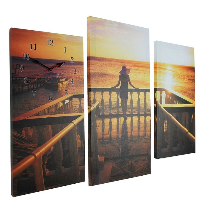 Часы настенные модульные «Девушка встречает закат», 60 × 80 см
