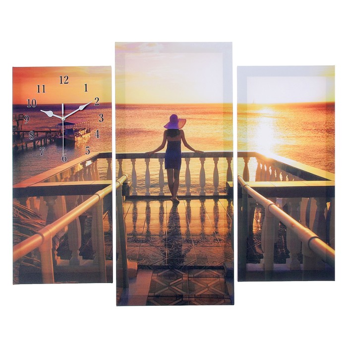 Часы настенные модульные «Девушка встречает закат», 60 × 80 см