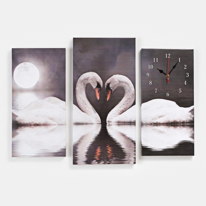 Часы настенные, модульные, серия: Животный мир, Пара лебедей, 60х80 см