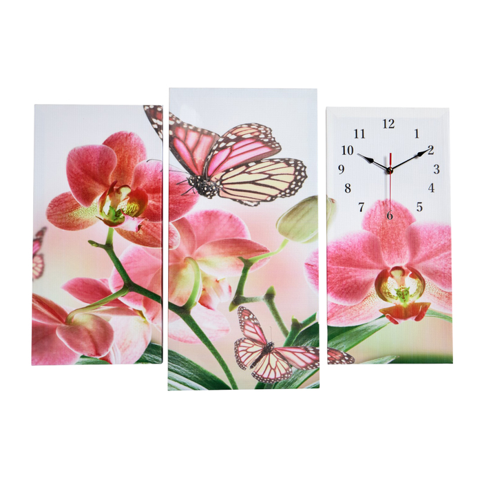 Часы настенные, модульные, серия: Цветы, Бабочки на цветах, 60х80 см