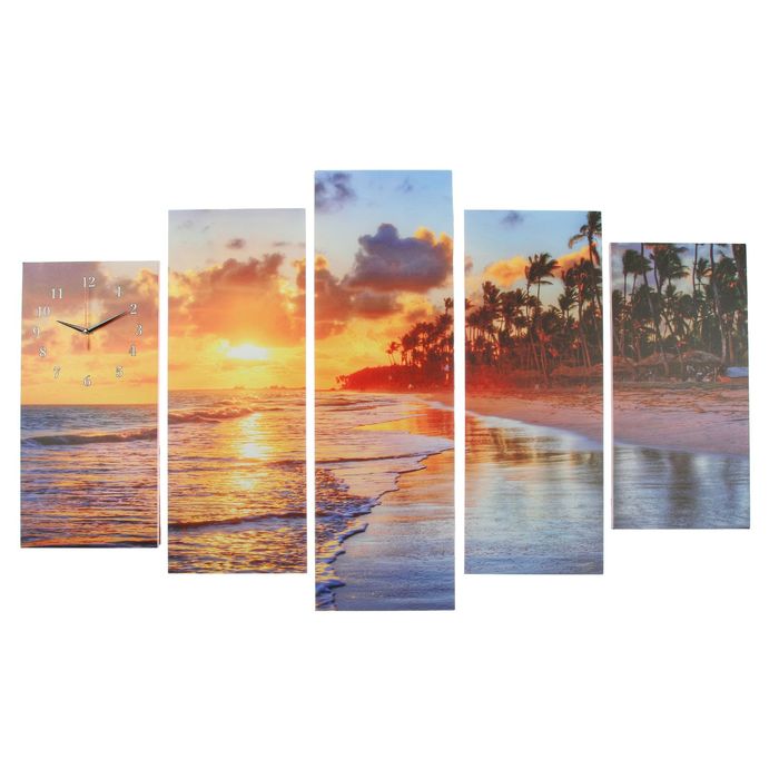 Часы настенные модульные «Закат на пляже», 80 × 140 см