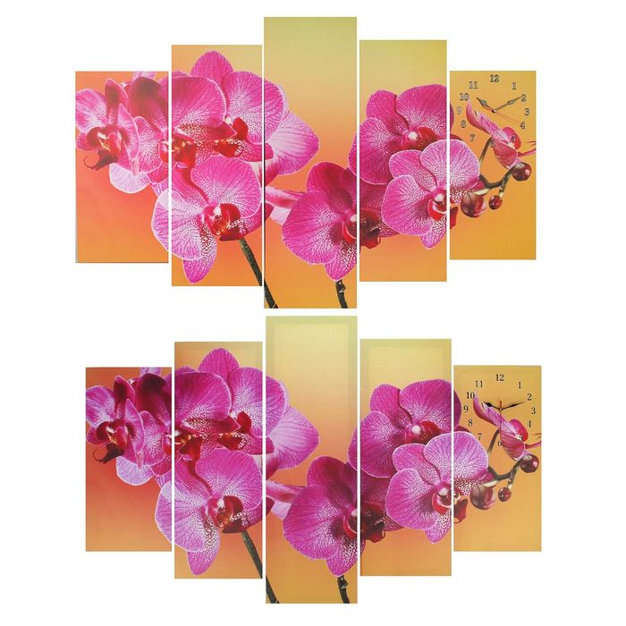 Часы настенные модульные «Фиолетовая орхидея», 80 × 140 см
