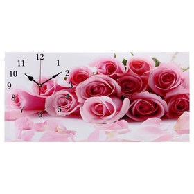 Часы настенные, на холсте, серия: Цветы, "Нежные розы", 40х76  см, микс