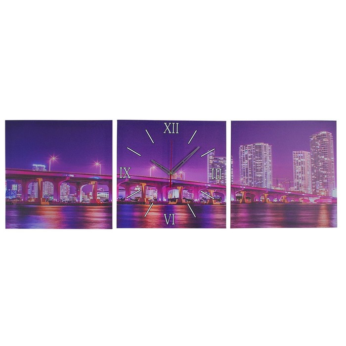 Часы настенные модульные «Лиловый мост», 35 × 110 см