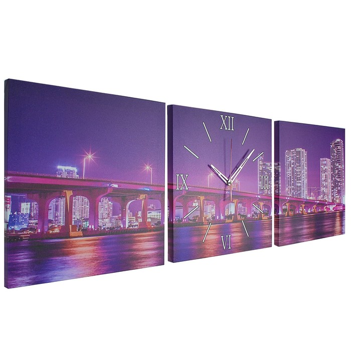 Часы настенные модульные «Лиловый мост», 35 × 110 см