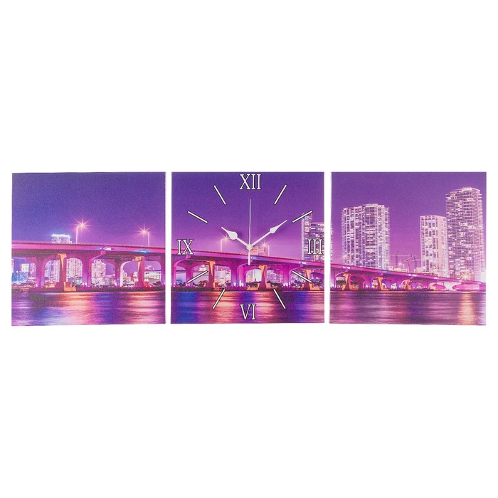 Часы настенные модульные «Лиловый мост», 35 × 110 см