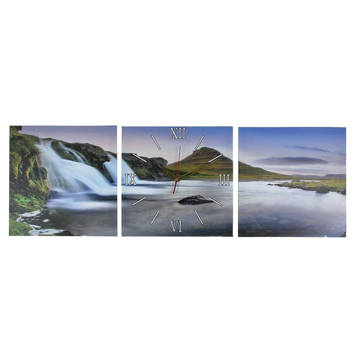 Часы настенные модульные «Водопад у горы», 35 × 110 см