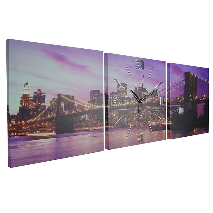 Часы настенные модульные «Ночной Бруклинский мост», 35 × 110 см