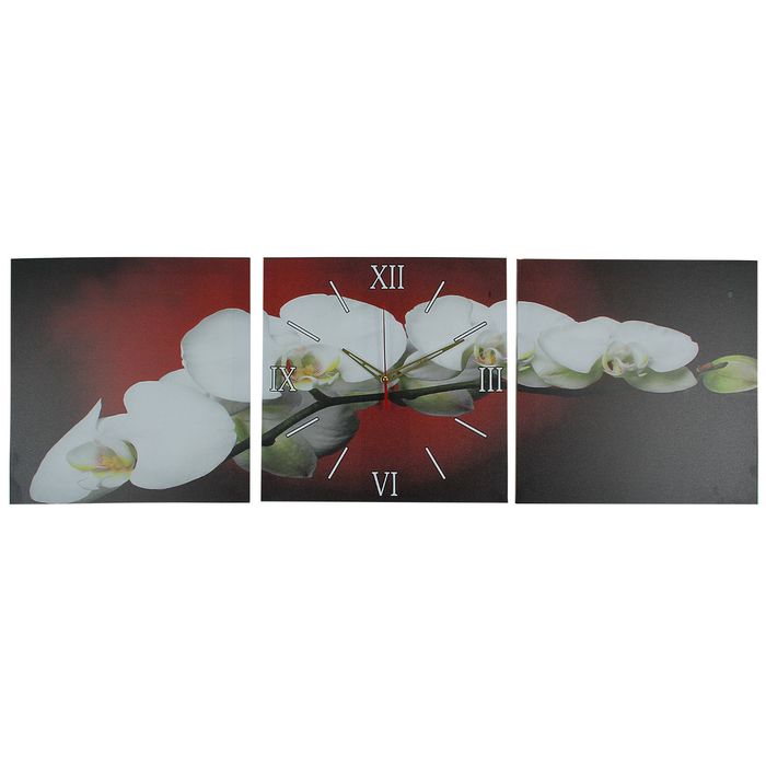 Часы настенные модульные «Веточка орхидеи», 35 × 110 см