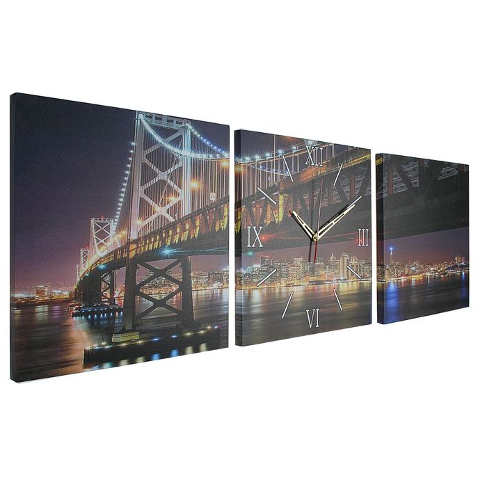Часы настенные модульные «Светящийся Манхэттенский мост», 35 × 110 см