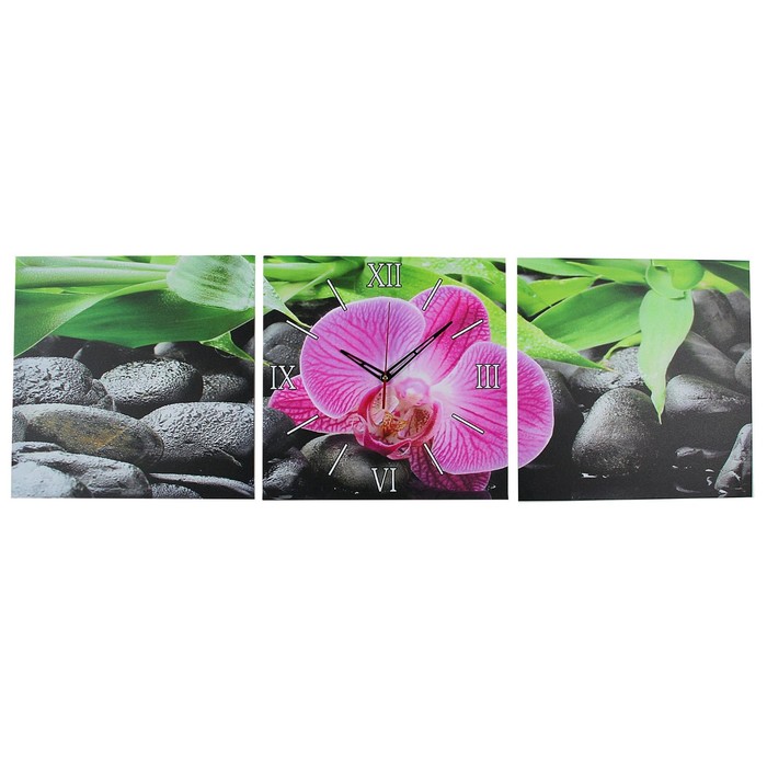 Часы настенные модульные «Орхидея на камне», 35 × 110 см