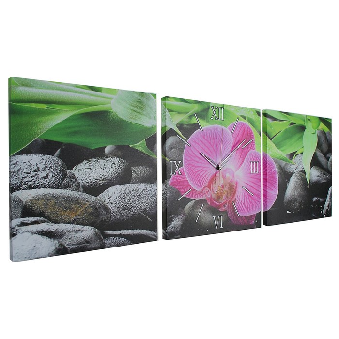 Часы настенные модульные «Орхидея на камне», 35 × 110 см