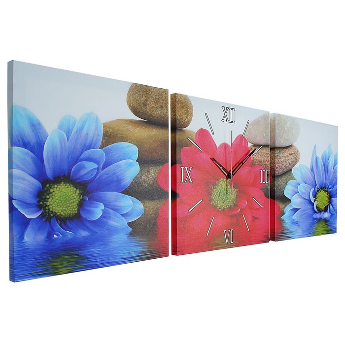 Часы настенные модульные «Разноцветные ромашки», 35 × 110 см