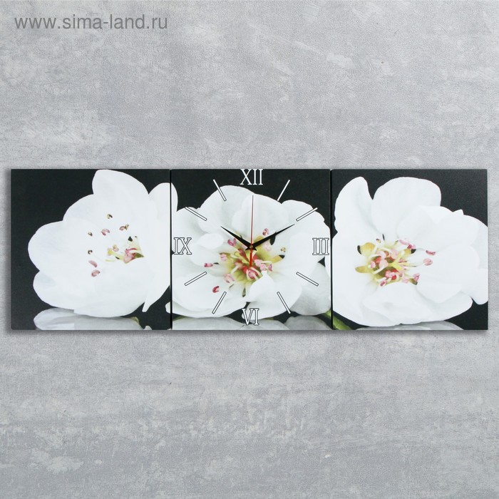 Часы настенные, модульные, серия: Цветы, Белые орхидеи, 35х110  см