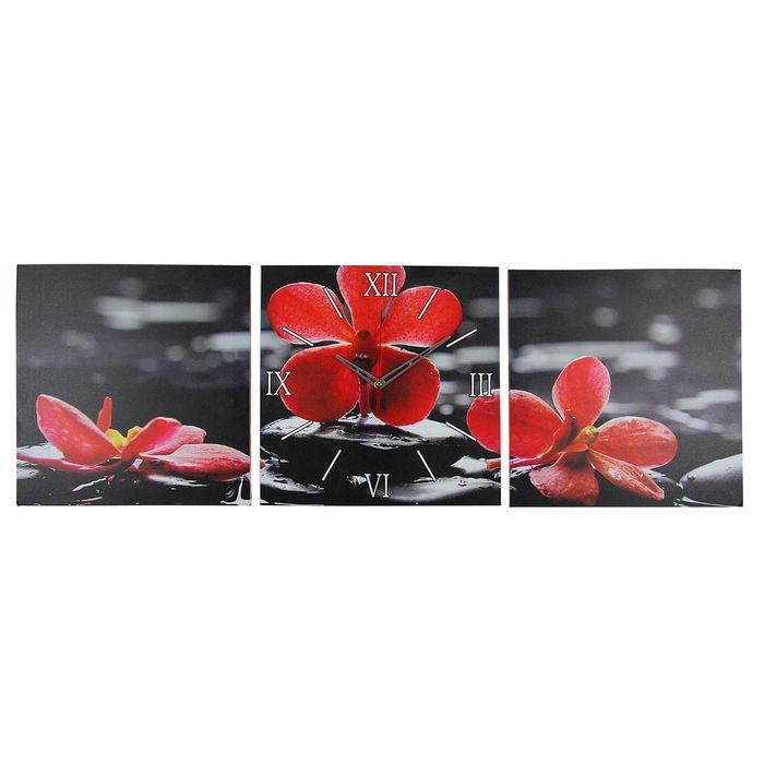 Часы настенные модульные «Орхидеи на камнях», 35 × 110 см