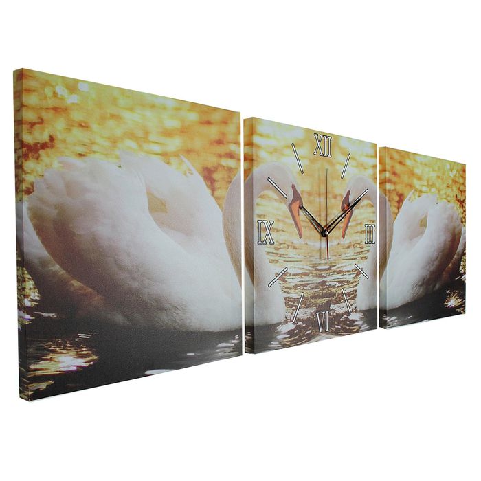 Часы настенные модульные «Пара лебедей», 35 × 110 см