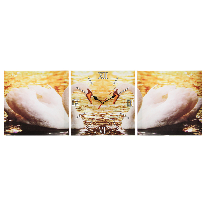 Часы настенные модульные «Пара лебедей», 35 × 110 см