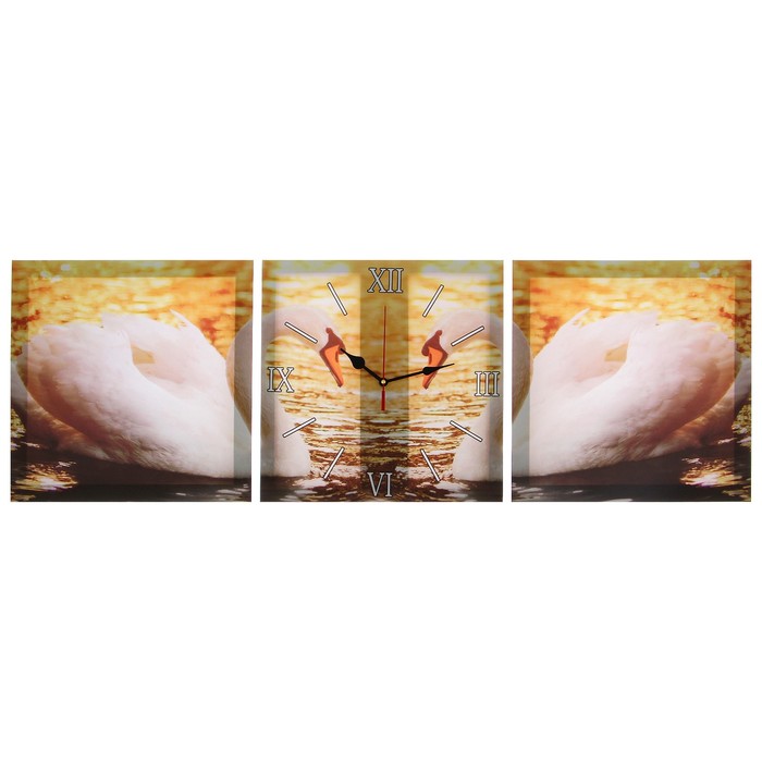 Часы настенные модульные «Пара лебедей», 35 × 110 см